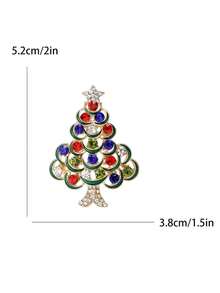 Christmas Luxury Full Rhinestone Christmas Tree Brooch, Red & Green Oil-Drip Gemstone Pin, Women's Bag Decor Accessory - Multicolor - View 2