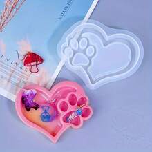 Heart-Shaped Cat Paw Storage Tray Mold, Resin Epoxy Mold, Plaster Storage Tray Mold, Aromatherapy Candle Holder Silicone Mold, Soft Tear-Resistant Silicone Material, Smooth Demolding, Suitable For Handmade DIY, Making Desktop Decor, Jewelry Storage Crafts - Multicolor - View 4