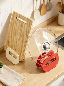 1pc Apple Shaped Lid Rest Stand, Cream White Red Cutting Board Holder, Kitchen Countertop Pot Lid Organizer Rack, Space Saving Cooking Lid Holder With Drip Tray - Multicolor - View 3