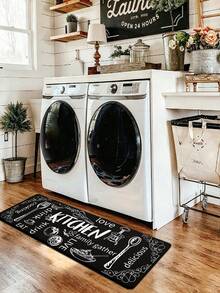 SANJIANGDI 1pc Retro English Sign Design Pattern Kitchen Mat, 0.6mm Crystal Velvet Soft And Machine Washable.Suitable For Kitchen,Corridors, Bathrooms, Living Rooms, Outdoor Door Mats, And Toilets. Useable Throughout The Year And For Various Holidays. - Multicolor - View 2