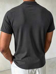 Men's Summer Fashion Versatile Casual Solid Color Polo Shirt Suitable For Daily Commute And Dating - Dark Grey - View 3