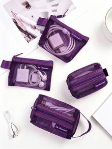 1 Set/6pcs Minimalist Transparent Mesh Storage Bag Set, Mesh Makeup Bag, Portable Coin Purse, Stationery Pencil Case, Zippered Travel Toiletry Bag, Suitable For Home Office Data Cable Storage Accessories, Portable Coin Purse For Outings, Can Store Cards, Keys And More - Multiple Styles - View 10