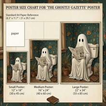 Halloween Poster Canvas Wall Art, Funny Ghost Reading Newspaper 12x18in - UnframedB - View 3
