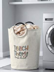 1PC Fun‑Print Fabric Laundry Basket, Foldable Multi‑Purpose Storage Bin With Handles, Dirty Clothes Hamper For Garments, Socks, Jewelry & Toys - Multicolor - View 4