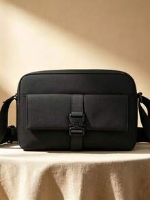 Men's Utility Crossbody Bag, Casual Business Shoulder Purse, Lightweight Travel Messenger Bag With Front Pocket And Buckle Closure - Black - View 1
