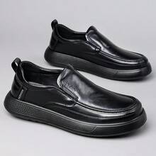 Sepatu Loafer Slip-On Pria Halus dengan Sol Tebal, Menambah Tinggi Badan, Tanpa Tali, Sepatu Kasual Bisnis Serbaguna - Hitam - View 5
