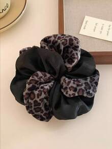 Contrast Leopard Print Hair Scrunchie, Unique Bun Hair Tie, Korean Style Premium Hair Accessory - Multicolor - View 5