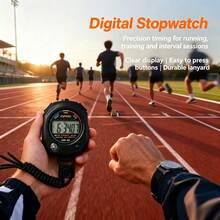 1pc Professional Digital Sports Stopwatch, Handheld Timer With Lanyard For Referee Training & Sports Timing - Black - View 1