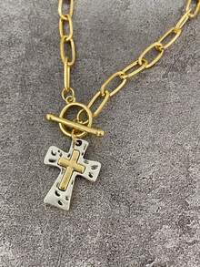 4pcs Minimalist Cross Pendant Necklace Set, Geometric Metal Chain, Casual Daily Wear For Men & Women, Holiday Gift - Gold - View 8