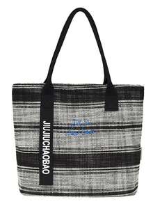 Striped Woven Tote Bag, Letter Printed Webbing Decor Large Capacity Shoulder Handbag, Wide Shoulder Strap Casual Bag For Women Daily Work School - Multicolor - View 13