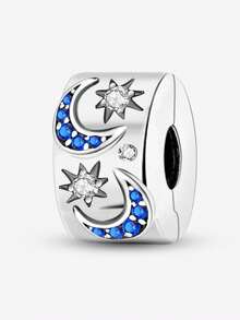 1pc Moon & Star Beaded Charm, Suitable For Women's Bracelet, Bangle DIY Jewelry Making And Daily Accessory Decoration - Silver - View 16