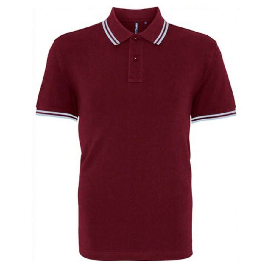 Roly Asquith & Fox Mens Classic Fit Tipped Polo Shirt - Burgundy/ Sky - View 1