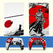 Samurai Oriental Art Vinyl Sticker Set Compatible With PS5 Slim, Full Set Includes Console Sticker + 2 Controller Stickers, Premium PVC Material, Scratch-Resistant And Wear-Resistant, Removable Without Residue Game Console Decorative Film - View 10