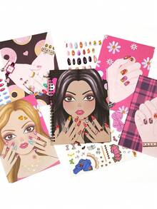 1 Set Daily Outfit Sticker Set, Children's Fashion Coloring Book, 1 Book (20 Coloring Pages + 4 Stickers) + 1 Nail Art Sticker, Children's Coloring And Outfit Activity Book, School Supplies, Back To School, New Year Birthday Gift - Multicolor - View 7