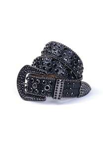 1pc Sparkling Rhinestone Belt Street Fashion Suitable For Plus Size Women And Men - Fits Western Cowgirl And Cowboy Outfits, Dresses And Jeans - Black - View 10