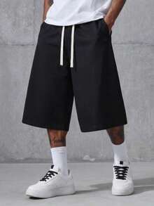 Loose Comfortable 3/4 Length Pants For Men, With Adjustable Drawstring Waist, Suitable For Outdoor Travel, Fitness Sports, Home Leisure, Perfect Gift For Boyfriend. - Black - View 5