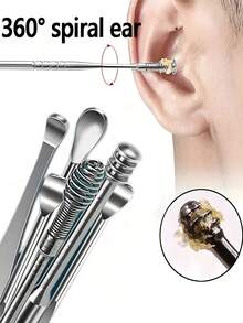 Portable Leather Earwax Removal Kit, Includes Ear Scoop And Spring-Loaded Earwax Cleaner, Travel-Size Spiral Design Ear Cleaning Tool Set, Suitable For Adults, Adult-Specific Earwax Cleaning Tool, Travel Essential - Multicolor - View 1