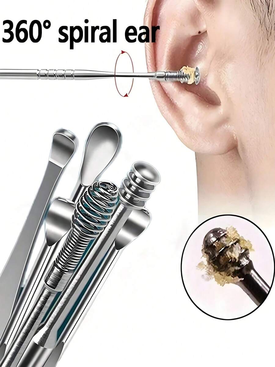 Portable Leather Earwax Removal Kit, Includes Ear Scoop And Spring-Loaded Earwax Cleaner, Travel-Size Spiral Design Ear Cleaning Tool Set, Suitable For Adults, Adult-Specific Earwax Cleaning Tool, Travel Essential - Multicolor - View 1