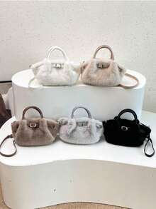 BAILEE Casual And Sweet-Style Faux Fur Handbag With Pleated Contrast-Colored Strap Design, Ideal For Outfit Coordination And A Preferred Gift Choice. - Multicolor - View 8