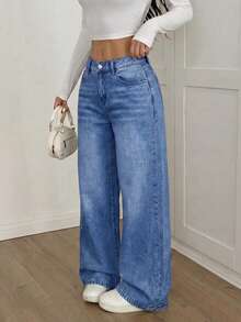 GILIPUR New Y2K Women's Jeans, Low Waist Blue Vintage Loose Straight Leg Pants, Casual Versatile Bottoms, Street Style - Blue - View 9