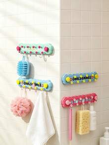 1pc Suction Cup Rotatable Row Hooks, No‑Drill Strong Load‑Bearing Wall Hangers, Multicolor Dopamine Style, Plastic Material, Multi‑Scene Use For Bathroom Kitchen Entryway Behind Door, Household Storage Organizer Hooks For Daily Home Organization - Multicolor - View 10