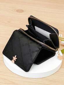 Clip Short Folding Pu Wallet Sweet Cute Fashion Young Zip Large Capacity Card Holder Storage Card - Black - View 3