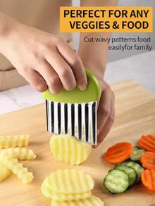 Large Wavy Slicer, Wavy Vegetable Cutter, Upgraded Stainless Steel Wavy Blade, Kitchen Wavy Slicing Tool With Shell, Suitable For Fruits, Vegetables, Salads, Carrots, Potatoes, French Fries - Multicolor - View 5