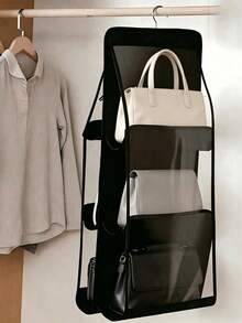 1pc Hanging Bag Organizer With Transparent Pockets, Closet Storage, Suitable For Handbags, Bags, Clothes, Pants, Shoes, Skirts, Bedroom Decor - B - View 1