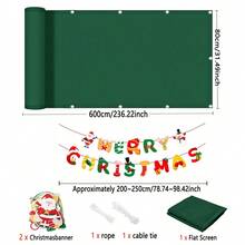 Balcony Fence Fabric, Christmas DIY Yard Decor, Balcony Railing Privacy Screen + Detachable Christmas Bunting, Reusable Porch & Fence Cover Decoration With Rope Ties, Green - Multicolor - View 11