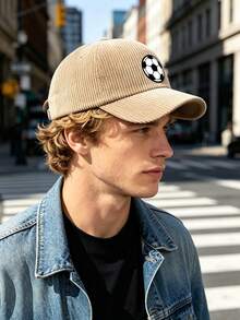 1 chiếc mũ lưỡi trai bóng chày nam nhung kẻ sọc vintage, in chữ "Football", có thể điều chỉnh, mũ streetwear cho mùa đông và mùa xuân - Nhiều màu - Xem 4