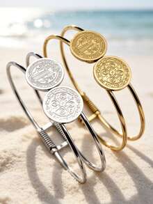 1PC New Fashionable Retro Catholic Saint Benedict's Bible Bracelet, Fashionable Round Religious Jewelry, Stainless Steel Material - Fashion - View 1