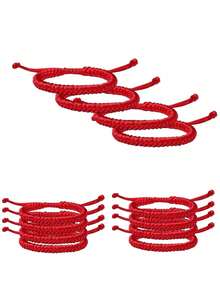 6/12 Vintage Red Lucky Woven Bracelet, Handmade Woven Texture, Unisex - Red - View 7