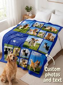 Customized Pet Photo Collage Blanket, Personalized Multi-Pet Photo & Text Fleece Blanket, Custom Soft Flannel Pet Memorial Keepsake Blanket, Suitable For Home Sofa Bed Decor - Multicolor - View 1