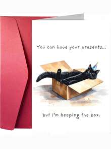 OBOVAY Funny Birthday Card - Black Cat In Party Hat Box - Cute And Amusing Gift Suitable For Boyfriend, Girlfriend, Mother, Father, Brother, Sister, Son, Daughter, Cat Lovers - View 4