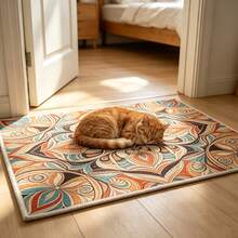 1pc Gold Diamond Velvet Bohemian Area Rug With Colorful Symmetric Design, Soft Wipeable Easy Care Pet Friendly Mat, Rugs For Kitchen Rugs For Dorm Room Bathroom Rugs, Mats Bedroom Home Decor Accessories - Multicolor - View 1