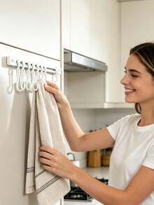 No-Drill Sliding Hook Rack, Multiple Movable Hooks With Adjustable Spacing, Kitchen Wall Cabinet Door Storage Rack, Hanging Pot Spatula Soup Spoon Whisk Peeler Kitchen Utensils, Student Dorm Space-Saving Countertop Organizer, Home Cabinet Door Wall-Mounted Storage Accessory - View 6