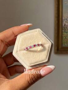 MADEONE 1件女款閃亮鋯石戒指，訂婚婚禮派對日常配戴週年紀念珠寶禮物 - 紅色 - 查看 3