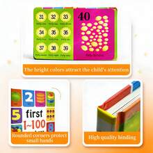 Vivid 1-100 數字認知板書，耐用紙板教育閱讀書，適合居家學習與送禮 - 彩色 - 查看 3