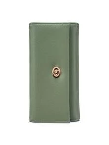 CHARM INFINITE Classic Litchi Texture Faux Leather Women's Long Wallet, Twist Lock Flap Clutch, Zipper Coin Compartment, Multiple Card Slots And Cash Slots For Smartphone, Solid Color Large Capacity Women's Clutch, Suitable For Daily Work, Dating, Holiday Gift Choice - Multicolor - View 18