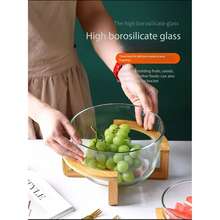 1pc Glass Salad Bowl, Vegetable Salad Cold Dish Storage Plate With Rack, Minimalist Snack Candy Dried Fruit Tray, Suitable For Home, Restaurant, Kitchen Use, Kitchen Utensils - Multicolor - View 5