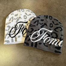 American Style Double-Sided Leopard Print Letter Knit Beanie, Unisex Autumn/Winter High Street Hip Hop Streetwear Woolen Cap - Multicolor - View 4