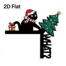 2D Flat Model Cute Black Cat Door & Window Decoration, Artificial Christmas Wood Material, With Winter Theme Accessories, Includes Cute Black Cat Wearing Christmas Hat And Scarf, Suitable For Indoor/Outdoor Door & Corner - Multiple Styles - View 11
