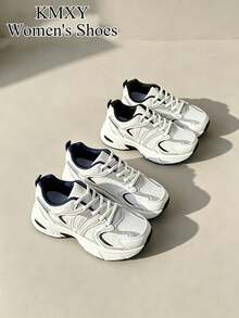 Women's Vintage Round Toe Lace-Up Soft Sole Comfortable Shoes, Casual Versatile Breathable Summer Daily Running Sports Shoes, Solid Color - Black - View 4