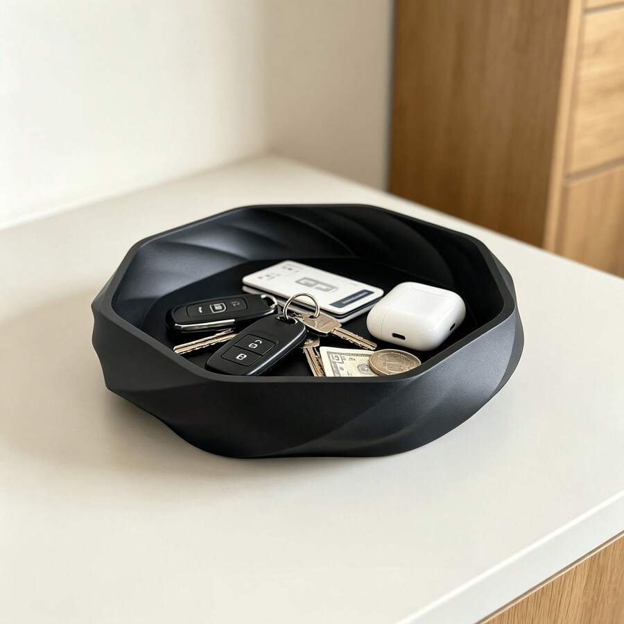 1pc Smooth Swirl Storage Tray, 3D Printed PLA Decorative Tray, Multi-Functional Desktop Organizer, For Storing Keys, Jewelry, Coins, Small Items, Suitable For Vanity, Entryway, Nightstand, Home Decor Dish, - Storage Tray - View 1