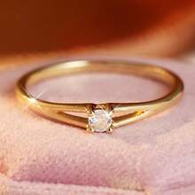 Fashionable Women's Decorative Ring, Minimalist Design With Single Round Cubic Zirconia, Versatile Daily Style Jewelry, Suitable For Commuting And Dating - Gold - View 5