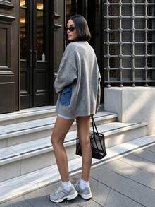 FOR BEAUTY Autumn/Winter Y2K Grey V-Neck Loose Knit Cardigan With Tassel Pockets, Women's Casual Button Sweater, Aesthetic Street Style Fall - Grey - View 9