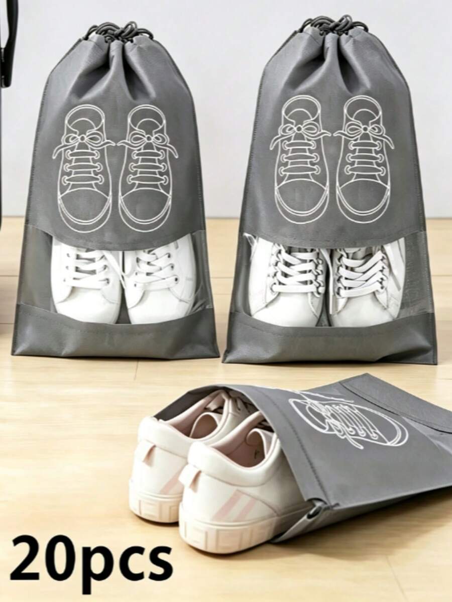 20/5pcs Dustproof Shoe Bags, Drawstring Shoe Bags, Suitable For Travel, Hallway, Bedroom, Dorm, Universal Storage Bags, Suitable For Children And Adults, Back To School Essentials - Grey - View 1