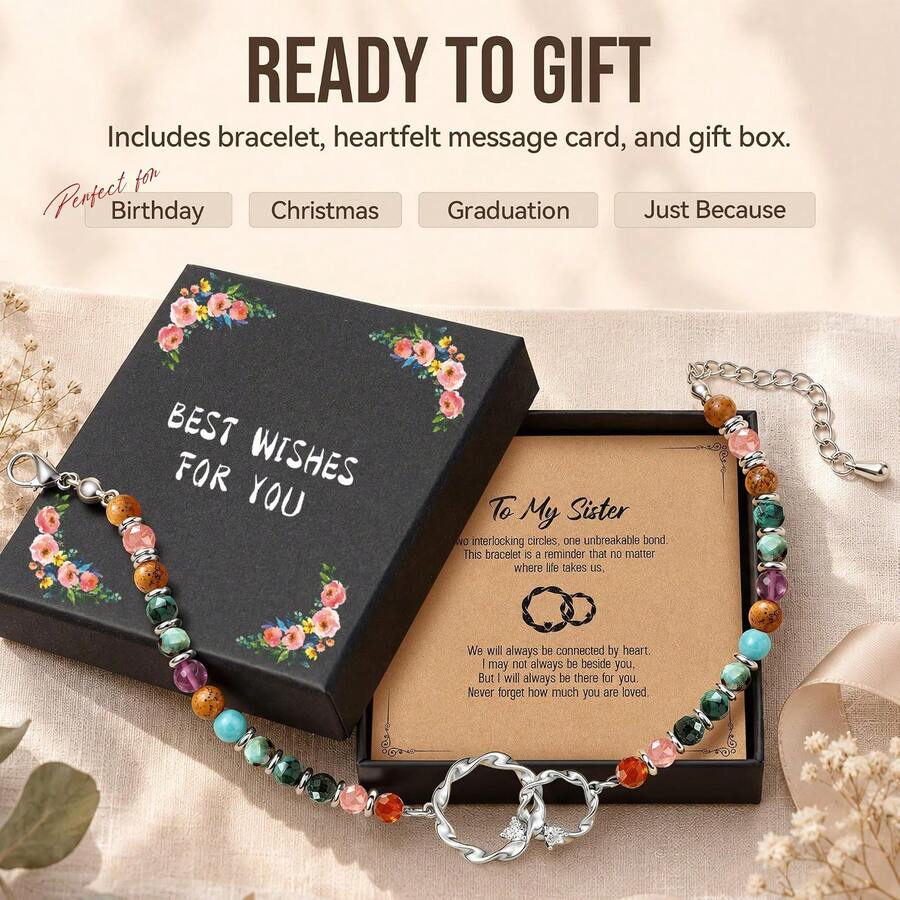 FASHIONALIFE 1PC Birthday Christmas Gifts For Daughter Sister Niece Friends, Natural Stone Beaded Bracelets For Women With Gift Box Gift Card - Multicolor - View 1