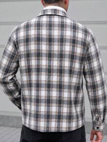 Mercer Haus Men's Casual Fashion Versatile Minimalist Elegant Grey & White Plaid Overcoat - Grey - View 4