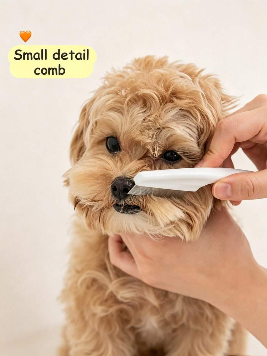 2-In-1 Pet Hair And Tear Stain Remover Brush - Stainless Steel Dog And Cat Flea Comb, Effectively Trims & Gently Removes Dull Fur And Fleas, Suitable For Dogs And Cats - Multicolor - View 1